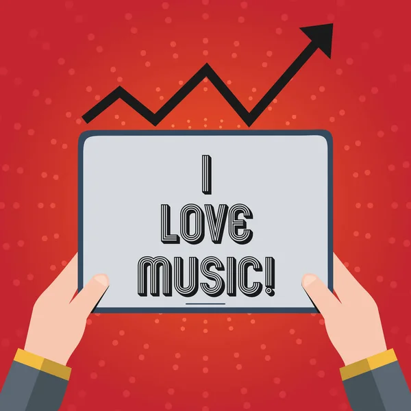 Schrijven van notitie weergegeven: I Love Music. Zakelijke foto presentatie met affectie voor goed lyrische zangers-muzikanten klinkt. — Stockfoto