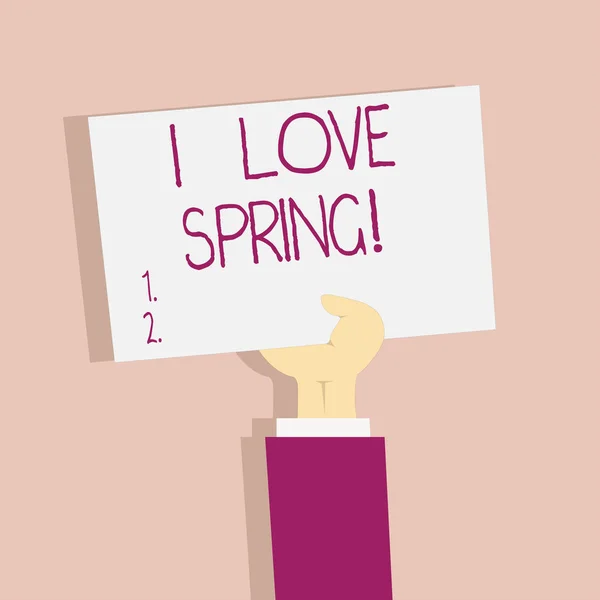 Text znamení ukazující I Love jaro. Konceptuální fotografie náklonnost pro sezónu roku kde jsou mnoho květin. — Stock fotografie