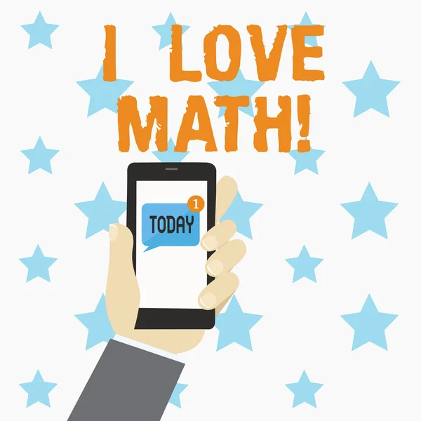 Konzeptionelle Handschrift, die zeigt, dass ich Mathe liebe. Business-Foto präsentiert, wie eine Menge tun Berechnungen Mathematik Zahlenfreak demonstrieren. — Stockfoto