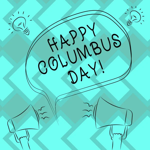 Mutlu bayram günü gösterilen metin işareti. Christopher Americas Freehand anahat kroki, boş konuşma balonu megafon ses fikir simgesinin içinde iniş kavramsal fotoğraf tatil anısına.