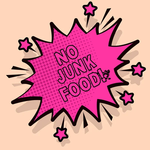 Manuscrito texto No Junk Food. Conceito significado Pare de comer coisas insalubres ir em uma dieta desistir hambúrgueres batatas fritas . — Fotografia de Stock
