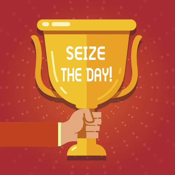 Text sign showing Seize The Day. Conceptual photo Embrace opportunities Have motivation inspiration optimism. — Stock Photo, Image