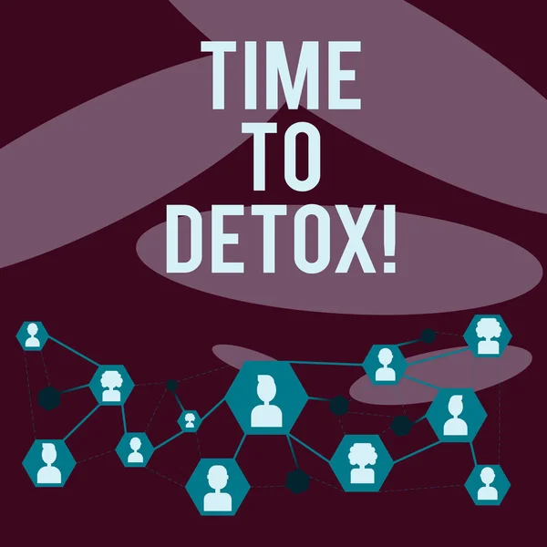 Schrijven Opmerking showingtime aan Detox. Zakelijke foto presentatie van Moment voor dieet voeding gezondheid verslavingszorg reinigen. — Stockfoto