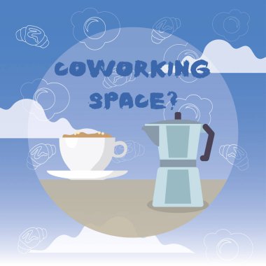 Metin yazma Coworking Spacequestion kelime. İş Hizmetleri için iş kavramı ofis çalışmak için paylaşılan.
