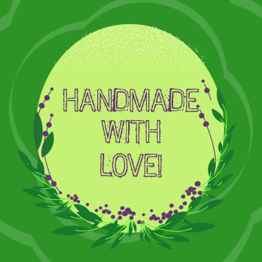 El yazısı metin ile el yapımı aşk. Davet için kenarlık olarak büyük kalitesi yaprakları ve tomurcukları ile boş renk Oval şekli ile makine tarafından değil elle yapılan kavram anlam.