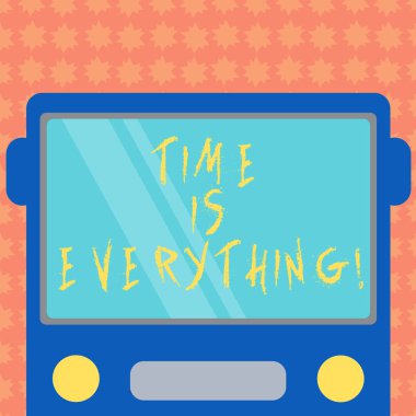 Yazılı not zaman olduğunu her şeyi gösteriyor. Diğer olaylar etkileyebilir göz vitrine iş fotoğraf istenen sonucu çizilmiş düz ön görünümü, otobüs boş renk pencere kalkan yansıtan ile.