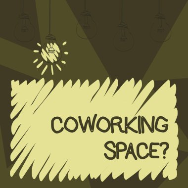 Metin yazma Coworking Spacequestion kelime. İş Hizmetleri için iş kavramı ofis çalışmak için paylaşılan.