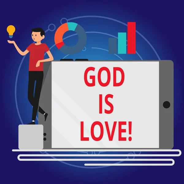 Scrivere una nota che mostri che Dio è Amore. Foto d'affari in mostra Credere in Gesù avendo fede pensieri religiosi Cristianesimo . — Foto Stock