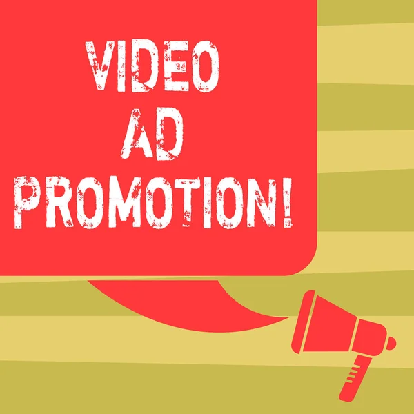 Text sign showing Video Ad Promotion. Conceptual photo help drive more views and subscribers to your channel Color Silhouette of Blank Square Speech Bubble and Megaphone photo.