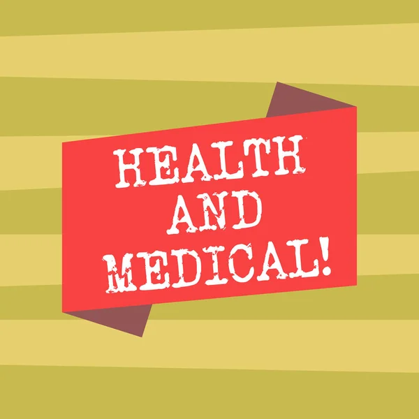 Κείμενο πινακίδα που δείχνει την υγεία και ιατρική. Εννοιολογική φωτογραφία κατάσταση οργανισμού, η οποία εκτελεί τις λειτουργίες της κανονικά κενό χρώμα διπλωμένο λωρίδα επίπεδη στυλ Banner φωτογραφία για ανακοίνωση αφίσα. — Φωτογραφία Αρχείου
