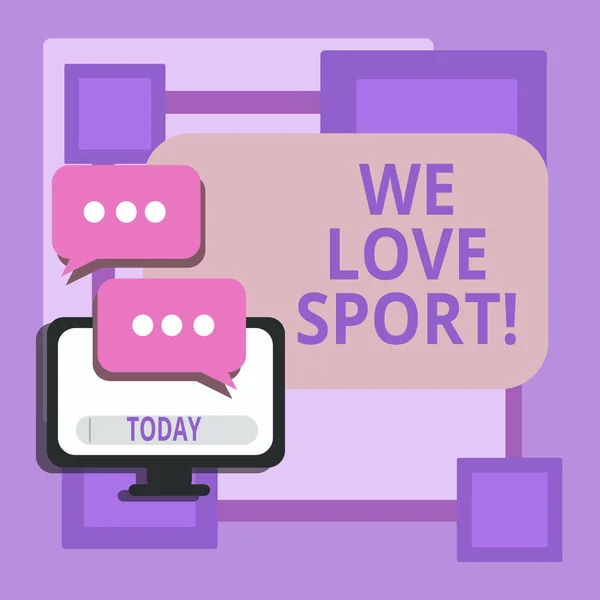 Escrita de mão conceitual mostrando We Love Sport. Texto de foto de negócios Para gostar muito praticando esportes atividades atléticas trabalhar fora . — Fotografia de Stock