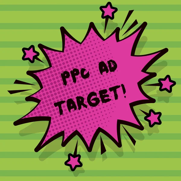 Написання тексту Ppc Ad Target. Концепція бізнесу для оплати за клік рекламних маркетингових стратегій онлайн кампанії . — стокове фото