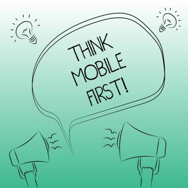 El yazısı metin düşünüyorum mobil ilk yazma. Kavram anlam tasarımı çevrimiçi deneyim web Freehand anahat kroki, boş konuşma balonu megafon ses fikir simgesinin önce telefonları için.