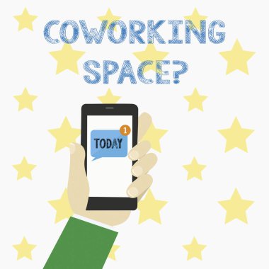 Coworking Spacequestion gösterilen metin işareti. Kavramsal fotoğraf iş çalışmaya sağlayan paylaşılan ofis hizmetleri.