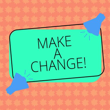 Yazılı not showingmake A Değiştir. İş fotoğraf vitrine deneyin yeni şey gelişmeye evrim gelişme büyüme olgun iki megafon ile renk dikdörtgen şeklinde özetlenen ses simgesini.