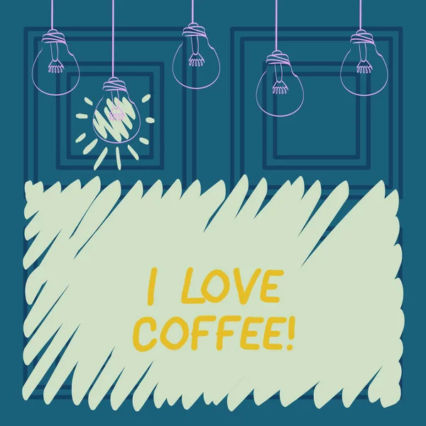概念的な手書きの私に愛のコーヒーを示します。ビジネス写真ホット飲料カフェイン中毒の愛する愛情を展示. — ストック写真