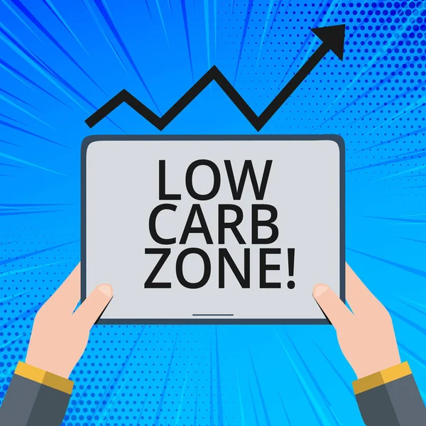 Rukopis textu Low Carb Zone. Pojetí znamená zdravé stravy pro hubnutí jíst více bílkovin, bez cukru. — Stock fotografie