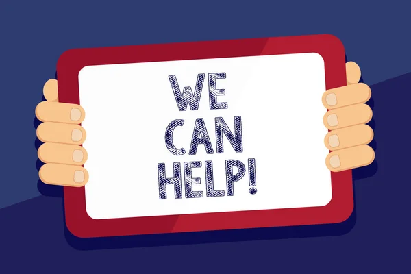 Writing note showing We Can Help. Business photo showcasing Let us support you give advice assistance service solutions. — Stock Photo, Image