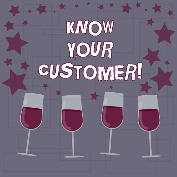 Text sign showing Know Your Customer. Conceptual photo verifying identity clients and assessing potential risks Filled Cocktail Wine Glasses with Scattered Stars as Confetti Stemware. — Stock Photo, Image