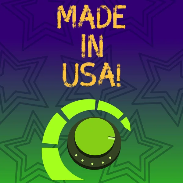 Nota de escritura que muestra Made In U.S.. Foto comercial mostrando marca americana Estados Unidos Fabricado Producto local . — Foto de Stock