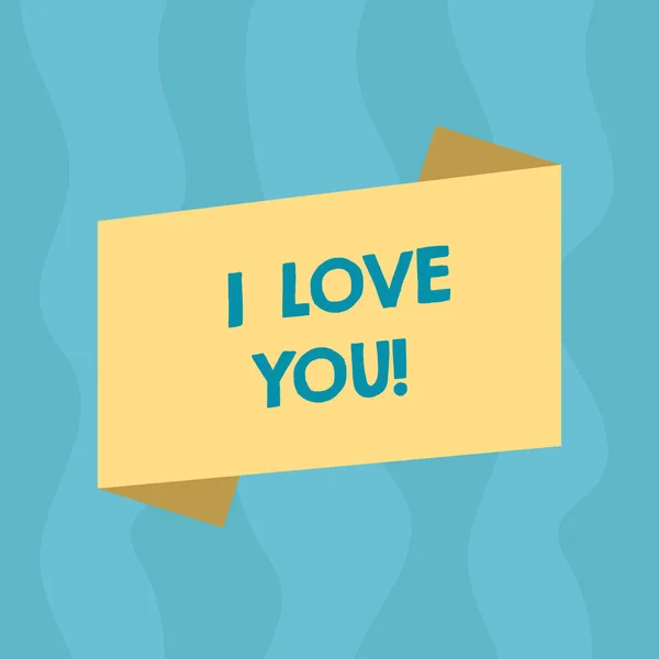 Conceptual hand writing showing I Love You. Business photo showcasing Expressing roanalysistic feelings for someone Positive emotion Blank Color Folded Banner Strip Style Announcement Poster. — Stock Photo, Image