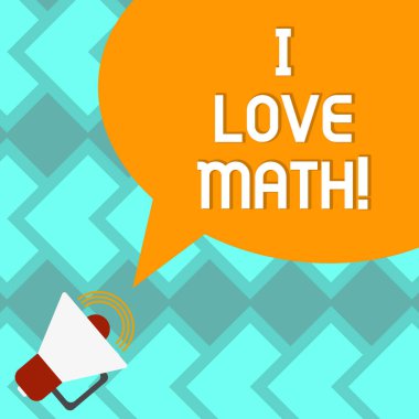 Aşk matematik gösterilen metin işareti. Hesaplamalar matematik sayı geek megafon ses ses ayarı simgesi ve boş renk konuşma balonu fotoğraf ile gösteren yapıyor çok sevmeye kavramsal fotoğraf.