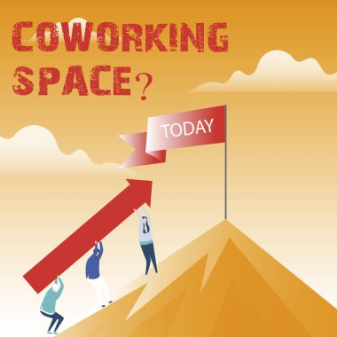 Coworking Spacequestion gösterilen metin işareti. Kavramsal fotoğraf iş çalışmaya sağlayan paylaşılan ofis hizmetleri.