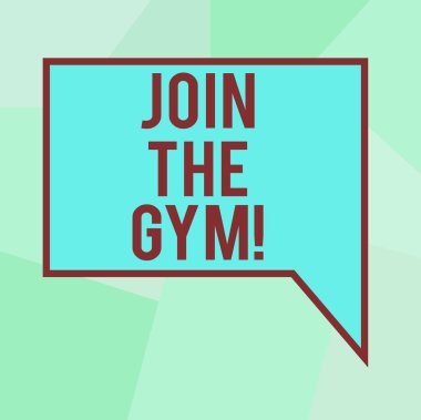 Kavramsal el jimnastik salonu katılmak gösterilen yazma. İş fotoğraf metin egzersizler fitness boş deforme renk yuvarlak şekli ile küçük daire yapma çalışmaya başlamak için motivasyon.