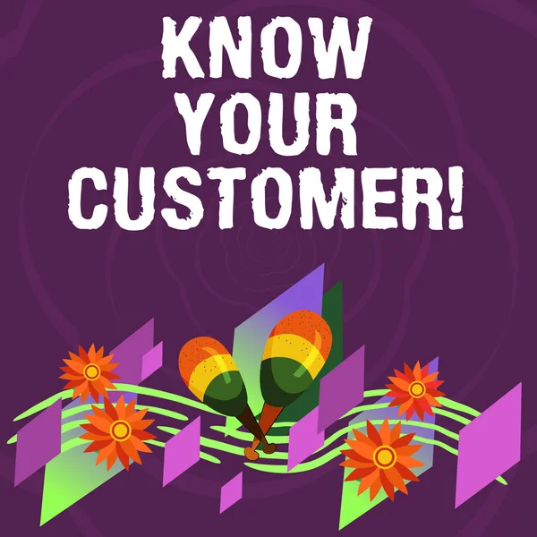 Handwriting text Know Your Customer. Concept meaning verifying identity clients and assessing potential risks Colorful Instrument Maracas Handmade Flowers and Curved Musical Staff. — Stock Photo, Image