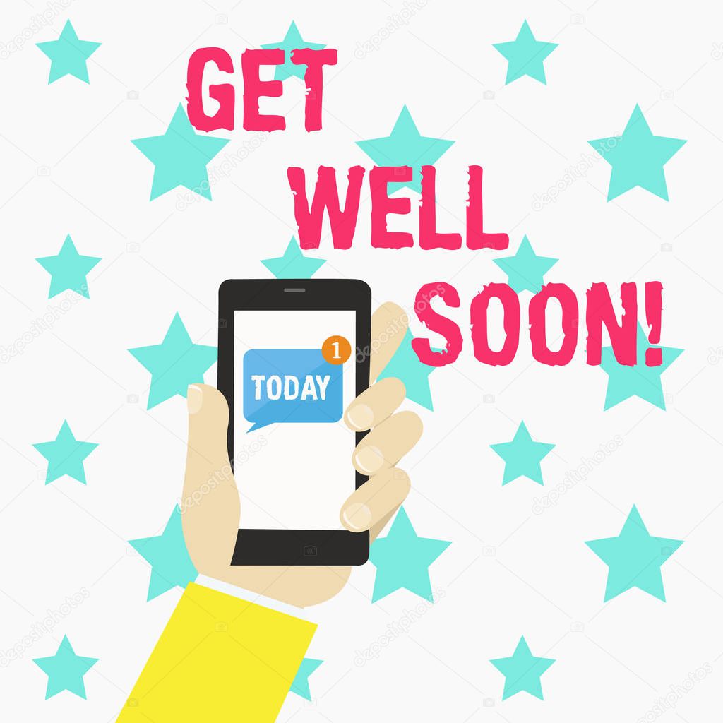 Conceptual hand writing showing Get Well Soon. Business photo text Wishing you have better health than now Greetings good wishes.