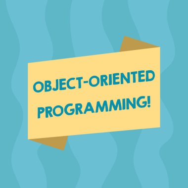 Nesne yönelimli programlama gösterilen yazma kavramsal el. İş fotoğraf vitrine dil modeli nesneleri yerine eylemler boş renk katlanmış afiş şerit tarzı duyuru Poster.