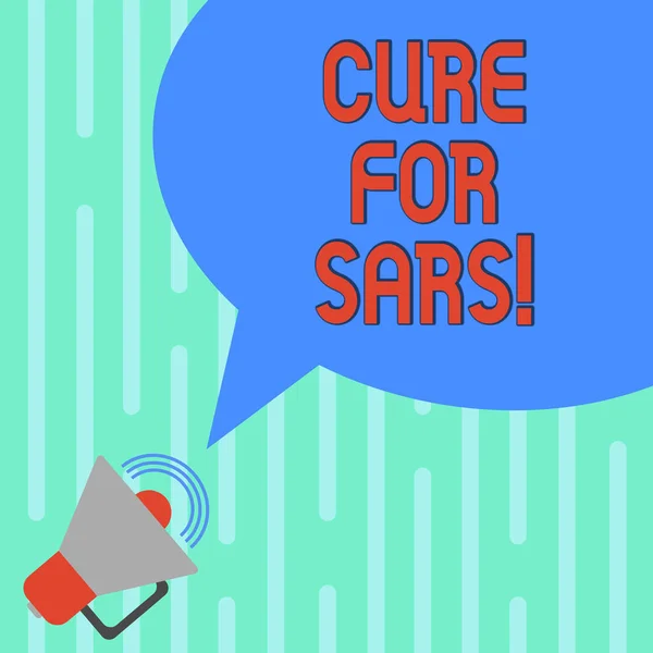 Szó szöveg írása gyógyítja a Sars. Üzleti koncepció, orvosi kezelés alatt súlyos akut légúti szindróma megafon hang hangerő ikon és üres színes beszéd buborék kép. — Stock Fotó