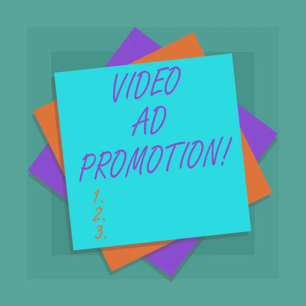 显示视频广告促销的概念手写。商业照片展示有助于推动更多的意见和订阅者到您的渠道多层工作表彩色纸纸板与阴影. — 图库照片