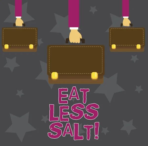 Manuscrito texto Comer menos sal. Conceito significado Reduzir a quantidade de sódio em sua dieta comer saudável . — Fotografia de Stock
