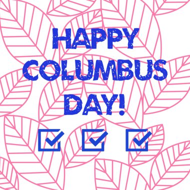 Yazılı metin mutlu Kolomb Günü kelime. İş kavramı tatil için açılış Christopher Americas koleksiyonu, yaprakları anahat izole sorunsuz tekrar rasgele desen içinde anısına.