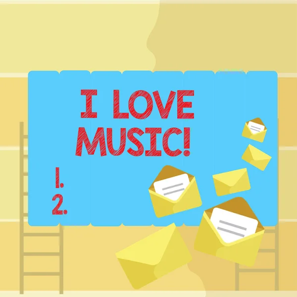 Parola che scrive testo I Love Music. Business concept per avere affetto per i buoni suoni cantanti lirici musicisti . — Foto Stock
