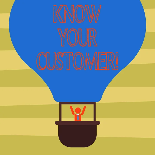 Text sign showing Know Your Customer. Conceptual photo verifying identity clients and assessing potential risks Hu analysis Dummy Arms Raising inside Gondola Riding Blank Color Air Balloon. — Stock Photo, Image