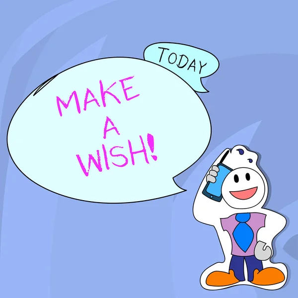 Word pisanie tekstu Make A Wish. Koncepcja biznesowa dla mieć marzenia pragnienia o przyszłych wydarzeniach być pozytywne. — Zdjęcie stockowe