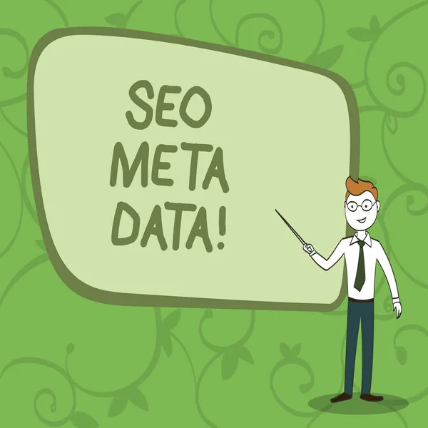 Schrijven Opmerking showingseo Meta Data. Zakelijke foto presentatie van Search Engine optimalisatie Online marketing strategie. — Stockfoto