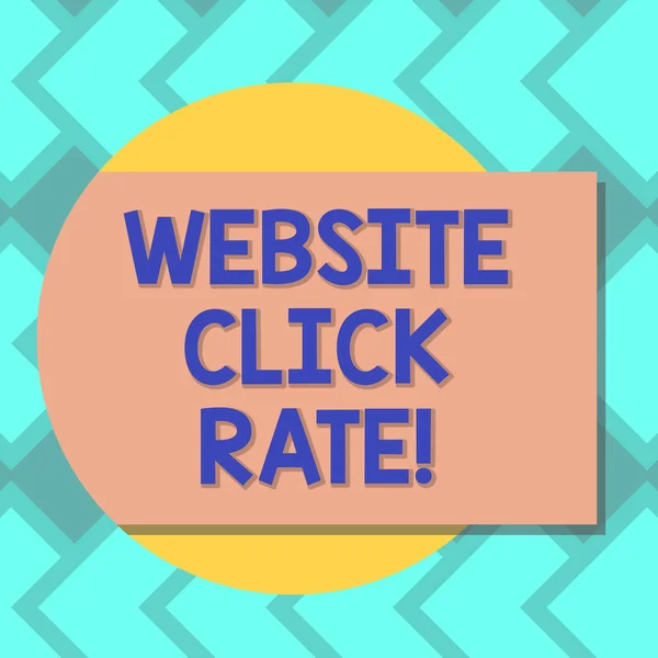 Sinal de texto mostrando Website Click Rate. Usuários da relação foto conceitual que clicam no link específico para o número total de usuários Forma de cor retangular em branco com sombra saindo de uma foto do círculo . — Fotografia de Stock