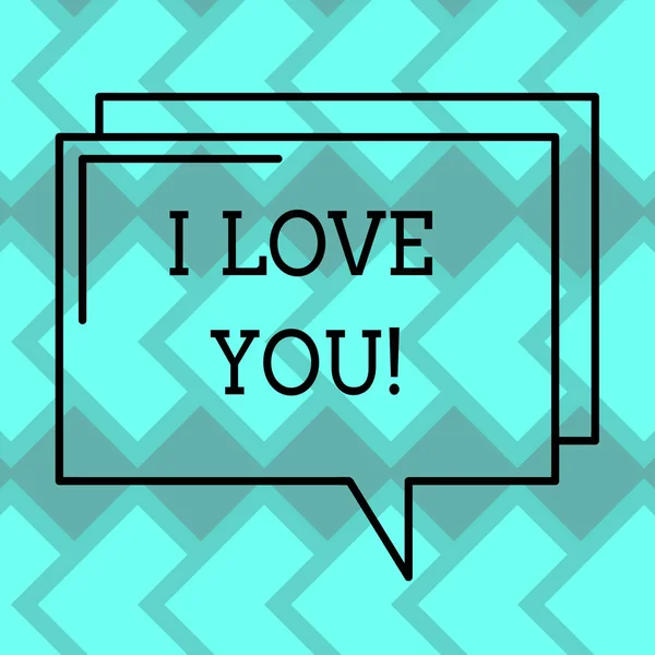 Text sign showing I Love You. Conceptual photo Expressing roanalysistic feelings for someone Positive emotion Rectangular Outline Transparent Comic Speech Bubble photo Blank Space. — Stock Photo, Image