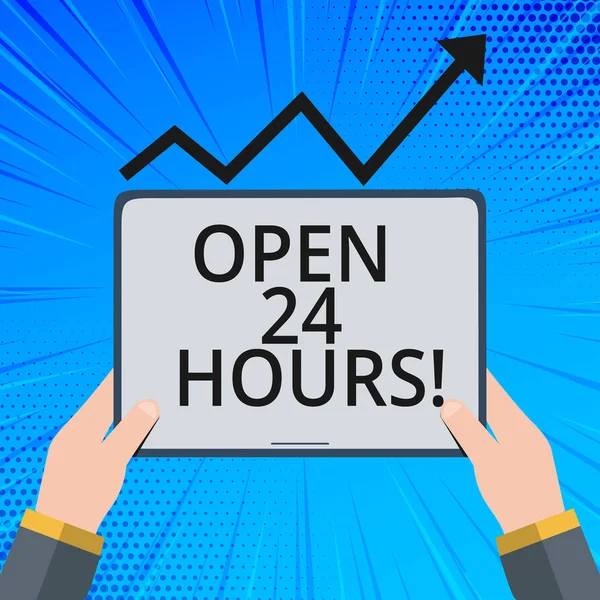 Handwriting text Open 24 Hours. Concept meaning Working all day everyday business store always operating.