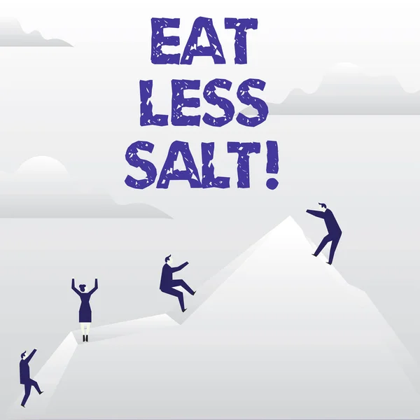 Escrita de mão conceitual mostrando comer menos sal. Foto de negócios mostrando Reduza a quantidade de sódio em sua dieta comer saudável . — Fotografia de Stock
