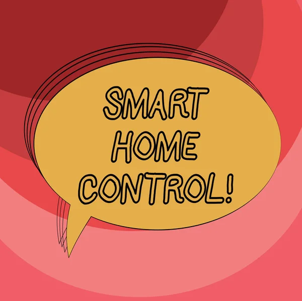 Konceptuella hand skriva visar Smart Home Control. Företag erbjuder foto ägare säkerhet komfort och energieffektivitet Oval beskrivs Solid färg Bubble Tom Text pratbubbla. — Stockfoto