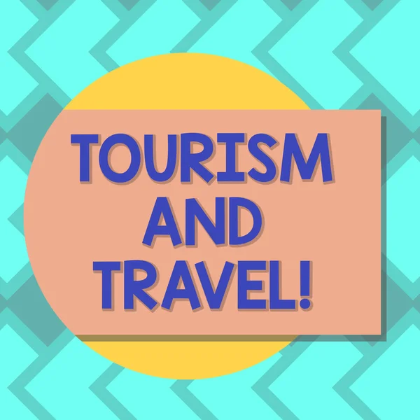 Szöveg jel mutatja a turizmus és utazás. Fogalmi fotó üzleti vonzza a szórakoztató turisták az árnyék jön ki a szín üres téglalap alakú egy kör fénykép elhelyezésére. — Stock Fotó