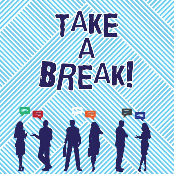 Segno di testo che mostra Take A Break. Foto concettuale Riposo Smettere di fare qualcosa tempo di ricreazione uscire dal lavoro . — Foto Stock