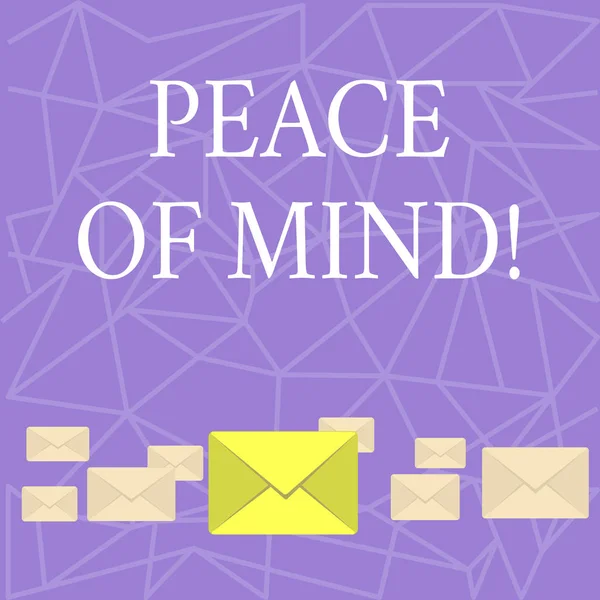 Text sign showing Peace Of Mind. Conceptual photo To be peaceful happy with things you have done and accomplish. — Stock Photo, Image