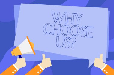 Neden seçim bize gösteren not yazma. Markamız diğerleri üzerinde bağımsız değişkenleri seçmek için nedenleri vitrine iş fotoğraf.