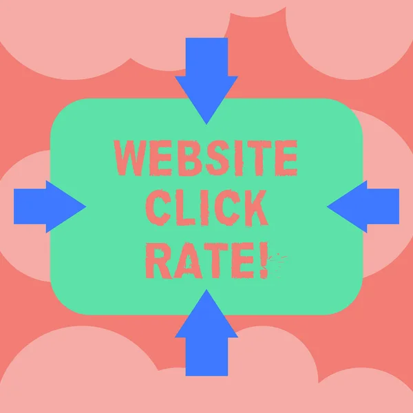 Nota de escrita mostrando Website Click Rate. Foto de negócios mostrando relação usuários que clicam link específico para número total de usuários Setas em quatro lados de forma retangular em branco Apontando foto para dentro . — Fotografia de Stock