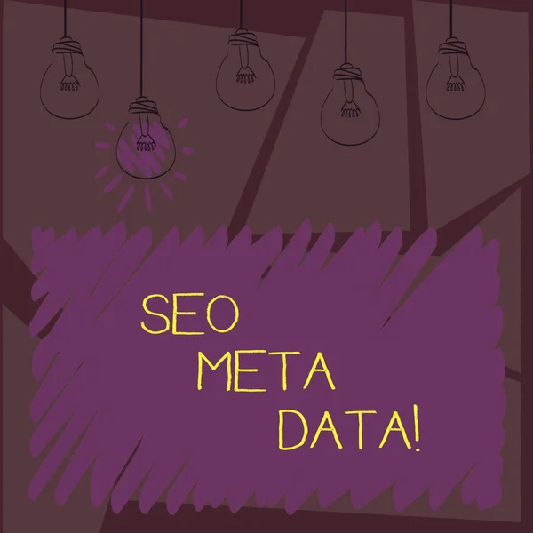 Schrijven Opmerking showingseo Meta Data. Zakelijke foto presentatie van Search Engine optimalisatie Online marketing strategie. — Stockfoto